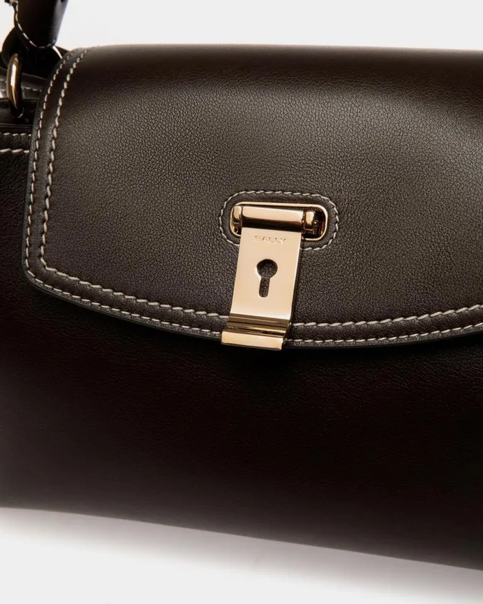 Women Bally Top Handle Bags Lock Me Small Top Handle Bag In Ebano Leather Brown