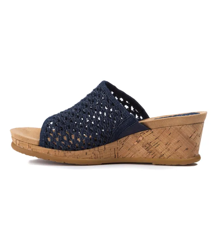 Women Baretraps Slides and Slip On Sandals Flossey Wedge Slide Sandal Dark Denim