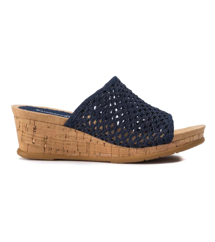 Women Baretraps Slides and Slip On Sandals Flossey Wedge Slide Sandal Dark Denim