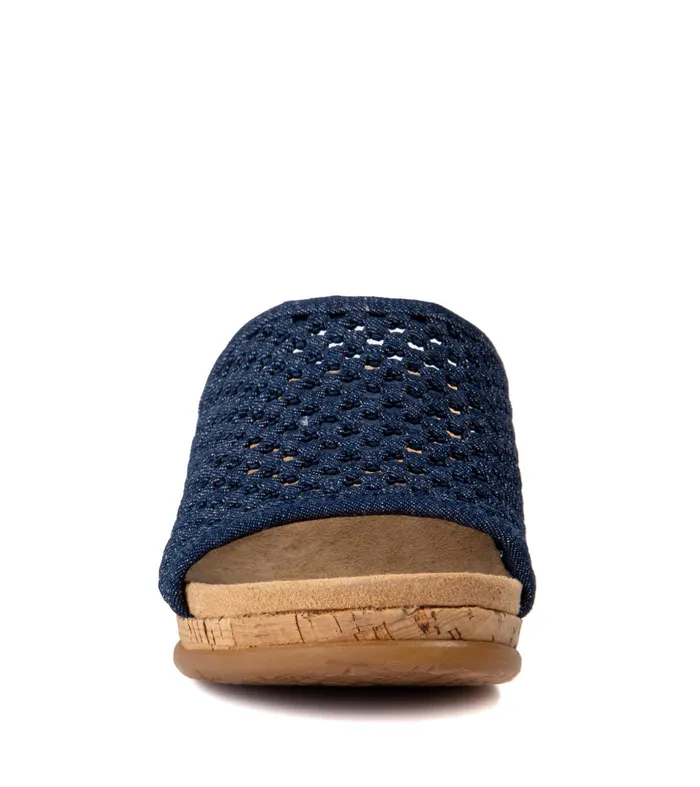 Women Baretraps Slides and Slip On Sandals Flossey Wedge Slide Sandal Dark Denim