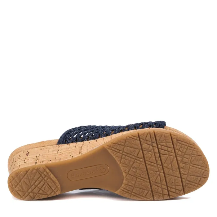 Women Baretraps Slides and Slip On Sandals Flossey Wedge Slide Sandal Dark Denim