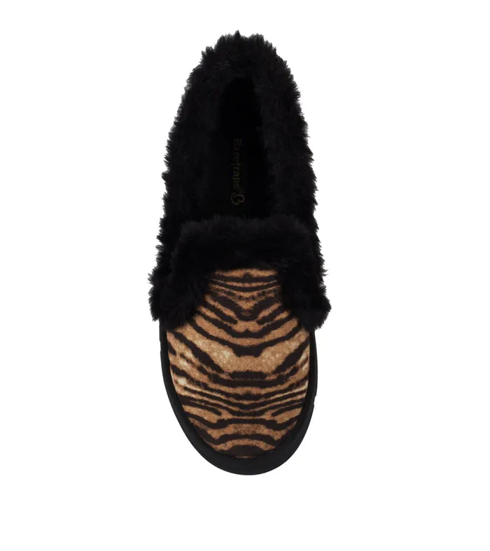 Women Baretraps Slippers Bunny Slip On Sneaker Dark Brown Tiger