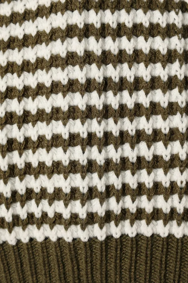 Women Becca Crewneck Waffle Stitch Stripe Knit Sweater Olive Sweaters Petal and Pup