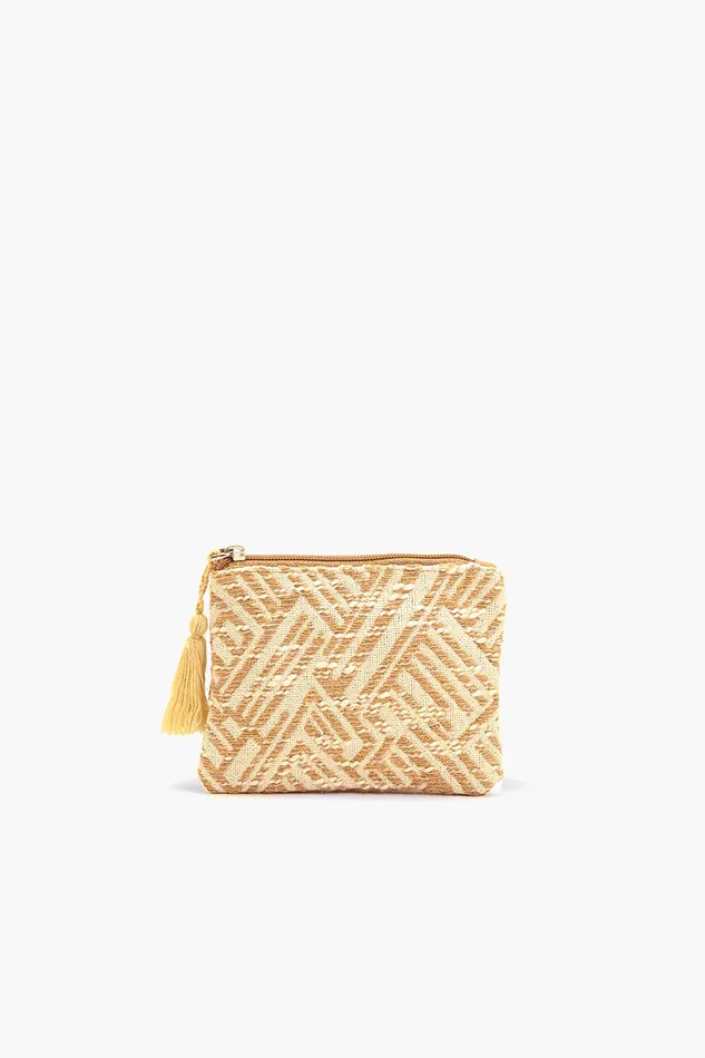 Women Beige Handwoven Jacquard Coin Bag Small Pouches America and Beyond