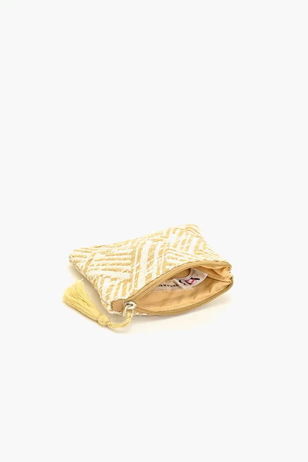 Women Beige Handwoven Jacquard Coin Bag Small Pouches America and Beyond