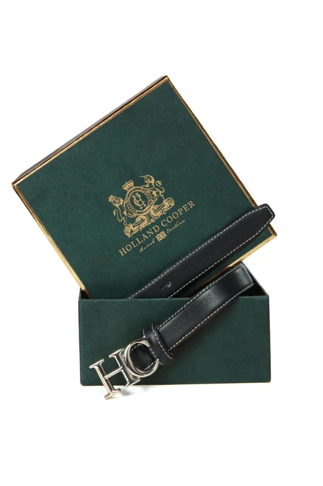 Women Belts Holland Cooper Atelier Ultra Slim Belt Black Contrast