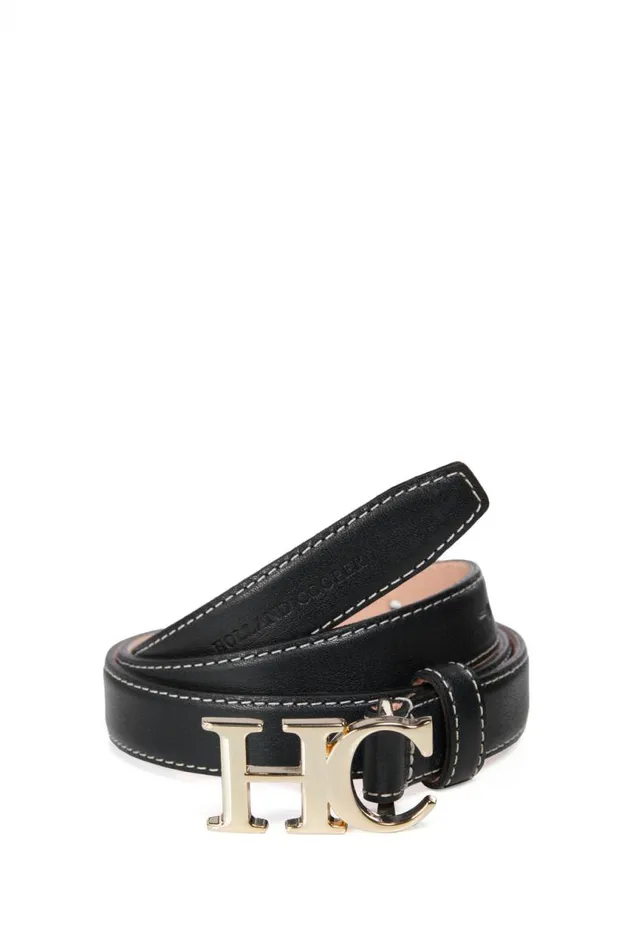 Women Belts Holland Cooper Atelier Ultra Slim Belt Black Contrast