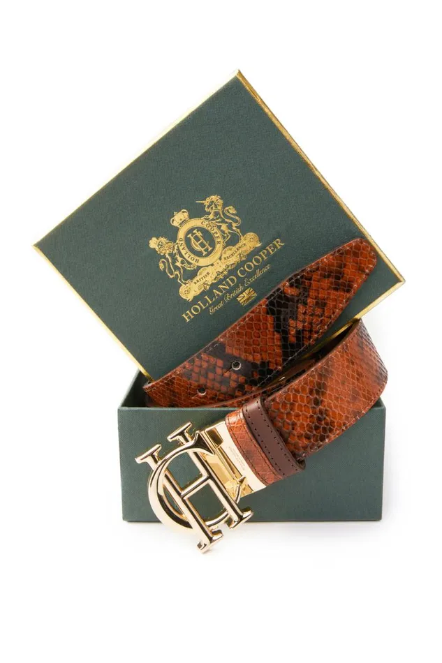 Women Belts Holland Cooper HC Classic Belt Reversible Chestnut Python