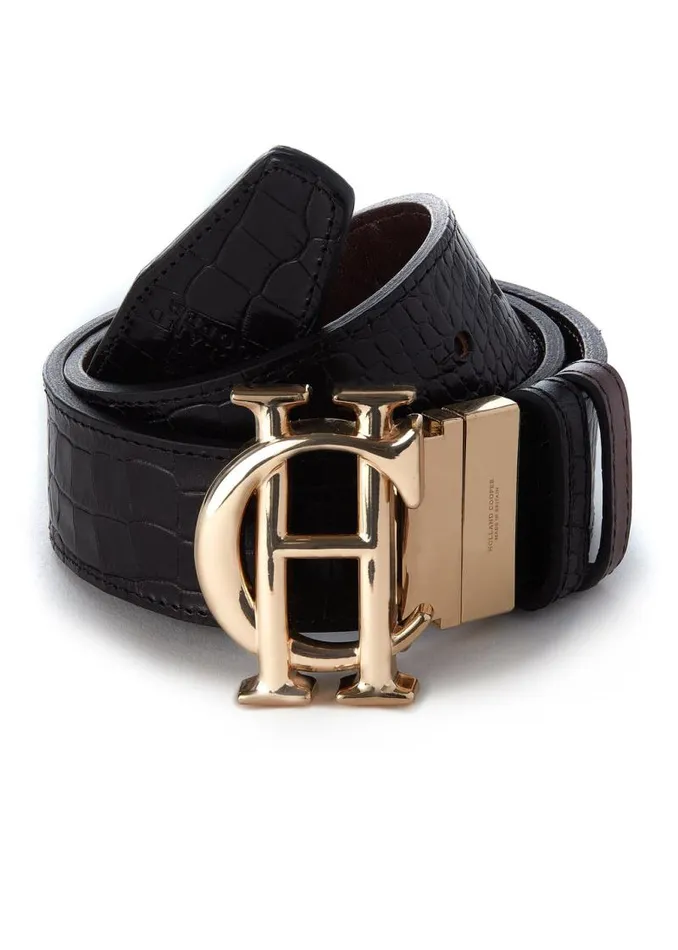 Women Belts Holland Cooper HC Classic Belt Reversible Chocolate Black Croc