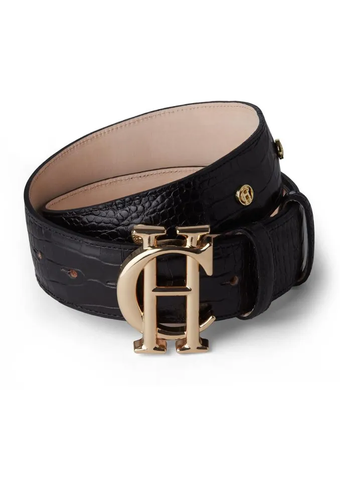 Women Belts Holland Cooper HC Stud Belt Black Croc
