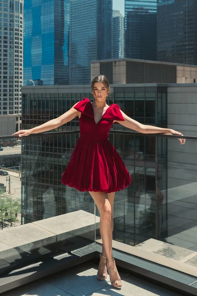 Women Best Sellers Mac Duggal Shoulder Bow Velvet Bubble Mini Dress Berry