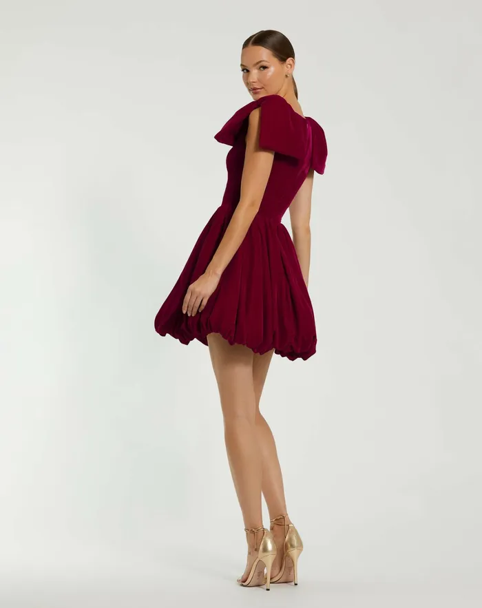 Women Best Sellers Mac Duggal Shoulder Bow Velvet Bubble Mini Dress Berry