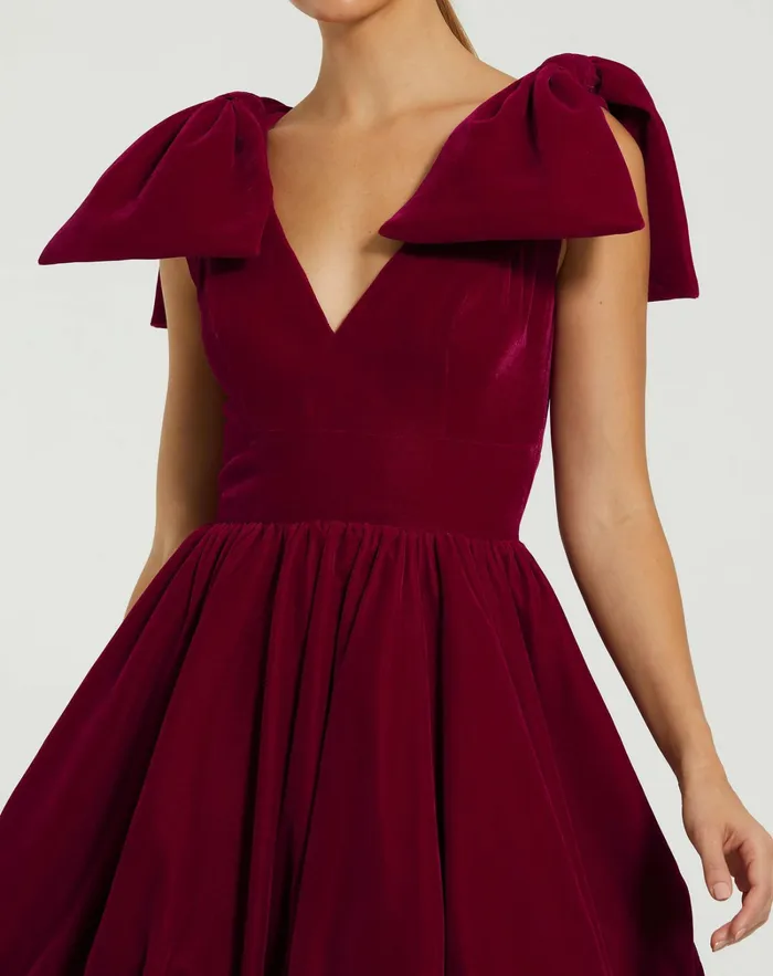 Women Best Sellers Mac Duggal Shoulder Bow Velvet Bubble Mini Dress Berry