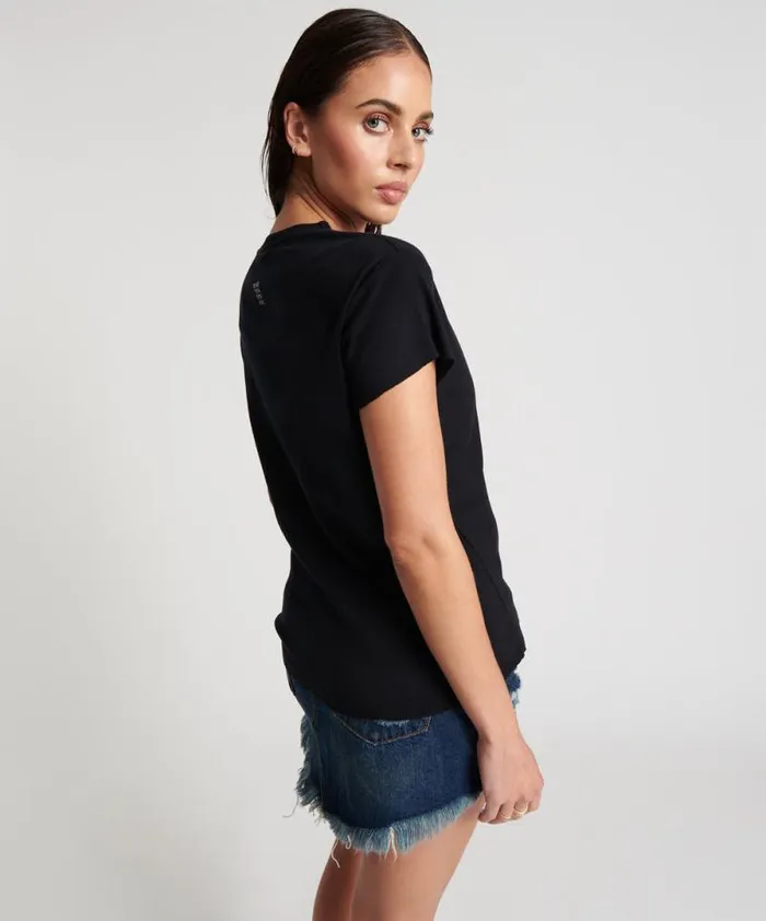 Women BLACK DEEP V CUT OUT TEE One Teaspoon Tees and Tanks Women BLACK DEEP V CUT OUT TEE One Teaspoon Tees and Tanks