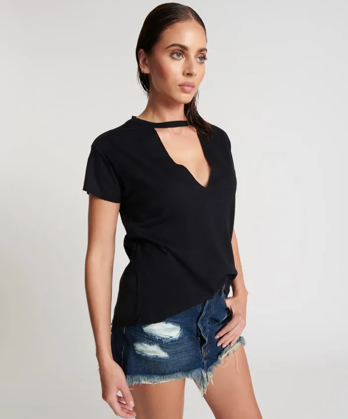 Women BLACK DEEP V CUT OUT TEE One Teaspoon Tees and Tanks Women BLACK DEEP V CUT OUT TEE One Teaspoon Tees and Tanks