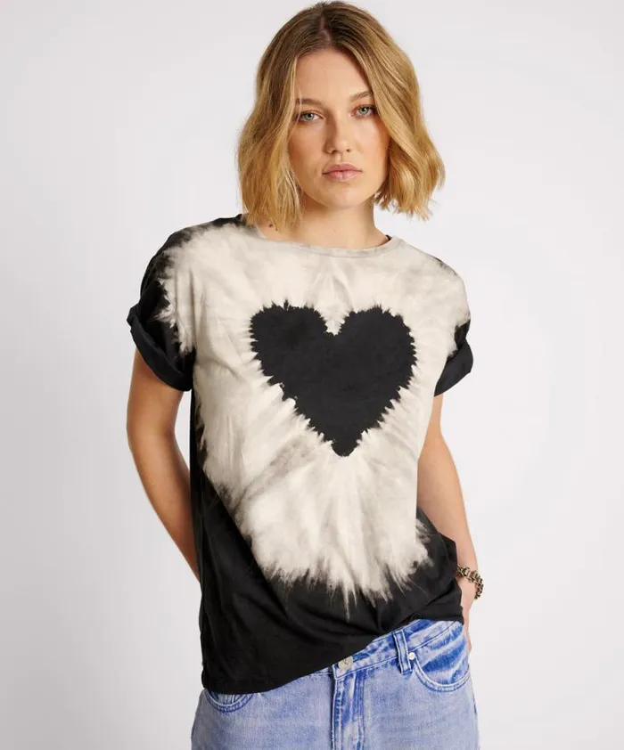 Women BLACK HEART TIE DYE UNISEX TEE One Teaspoon Tees and Tanks