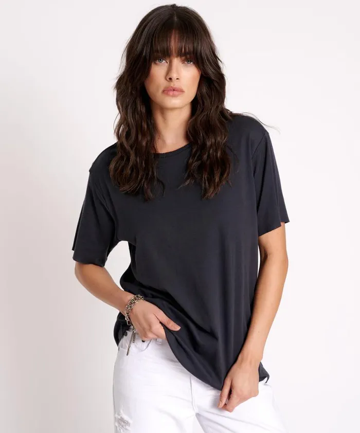 Women BLACK STONE RIBBED UNISEX TEE One Teaspoon Tees and Tanks