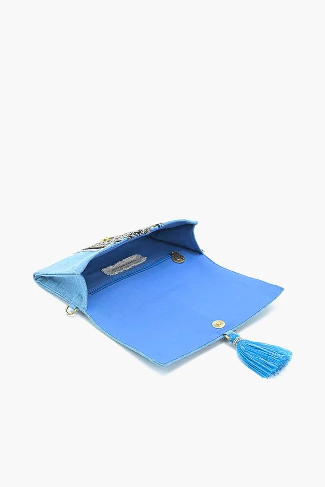 Women Boho Chic Beaded Denim Clutch Clutches America and Beyond