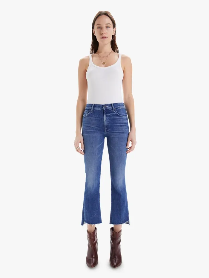 Women Bootcut Mother Denim The Insider Crop Step Fray Dark Blue