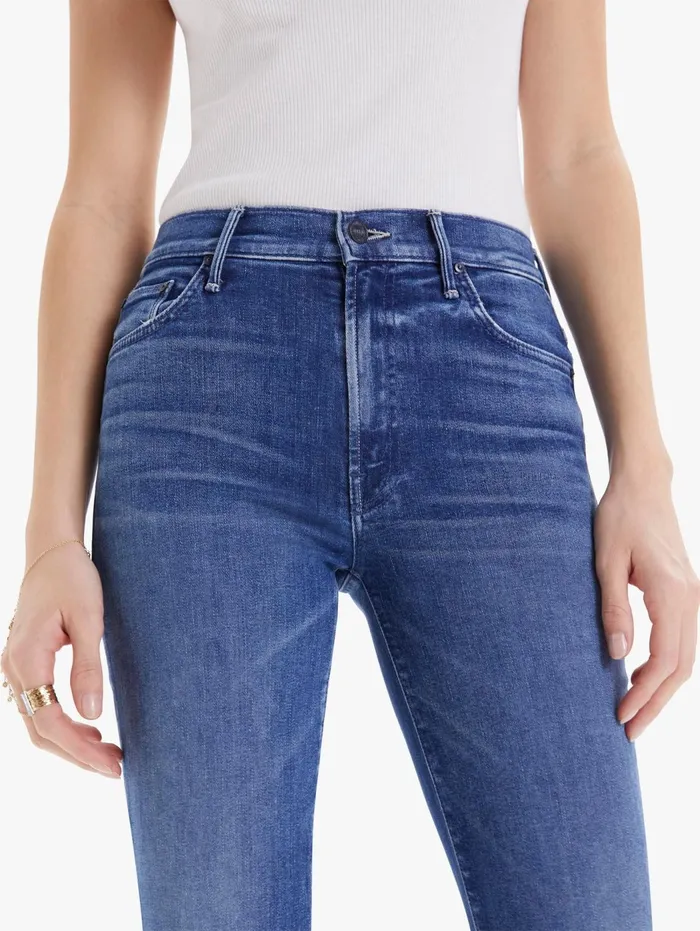 Women Bootcut Mother Denim The Insider Crop Step Fray Dark Blue