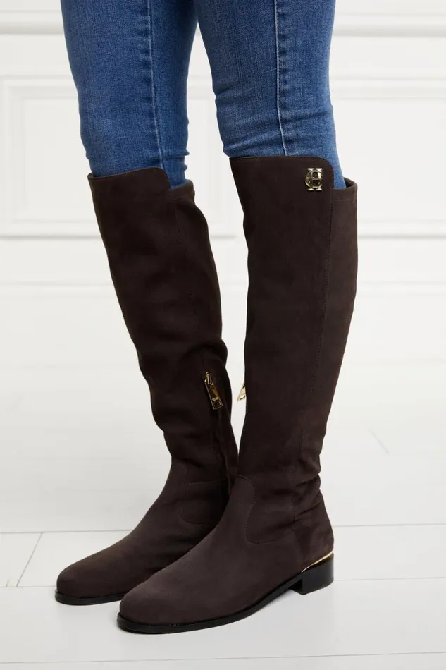 Women Boots Holland Cooper Albany Knee Boot Chocolate Suede Women Boots Holland Cooper Albany Knee Boot Chocolate Suede