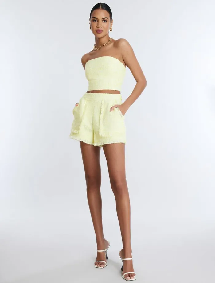 Women Boucle Tweed Short Yellow BCBG Bottoms