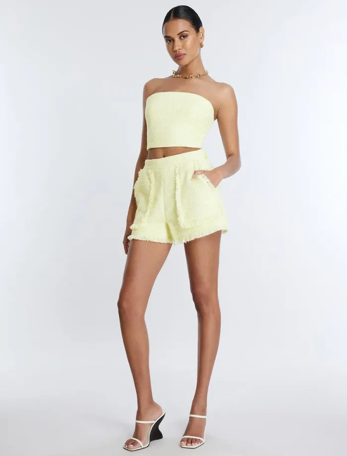 Women Boucle Tweed Short Yellow BCBG Bottoms