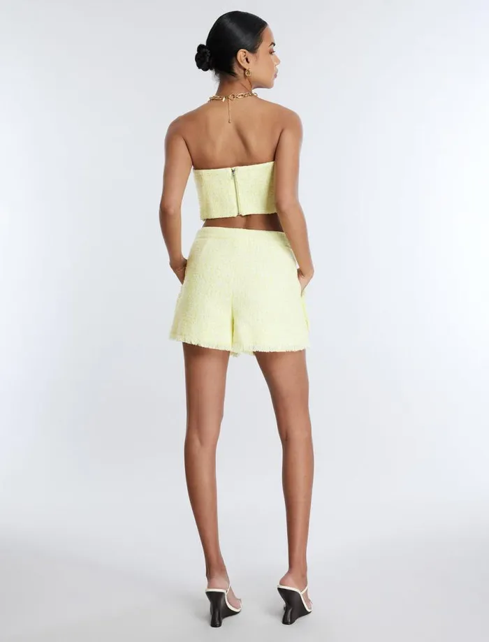 Women Boucle Tweed Short Yellow BCBG Bottoms