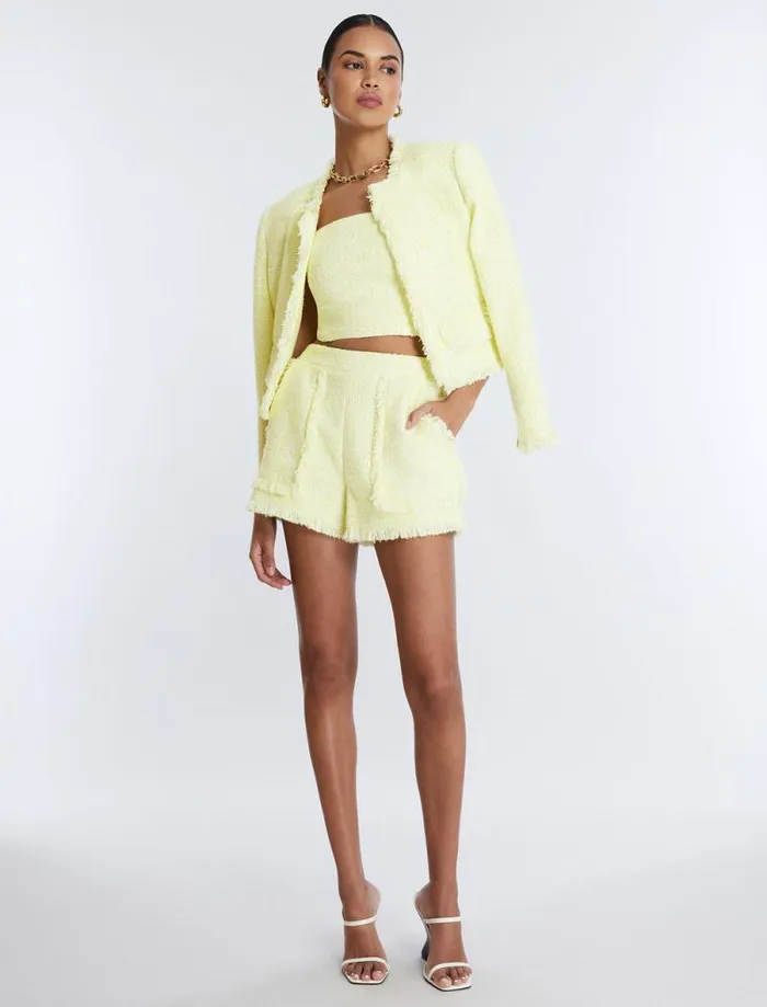 Women Boucle Tweed Short Yellow BCBG Bottoms