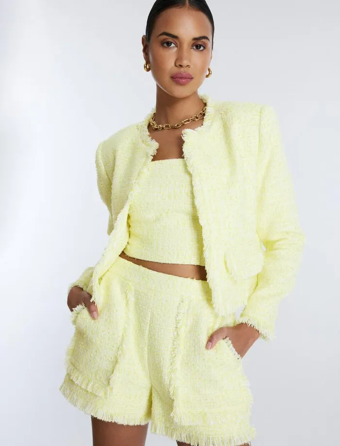 Women Boucle Tweed Short Yellow BCBG Bottoms