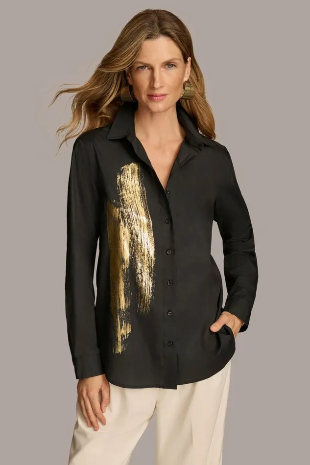 Women BRUSHSTROKE BUTTON DOWN SHIRT Black Donna Karan New York Sweaters And Tops Women BRUSHSTROKE BUTTON DOWN SHIRT Black Donna Karan New York Sweaters And Tops