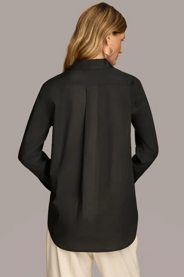 Women BRUSHSTROKE BUTTON DOWN SHIRT Black Donna Karan New York Sweaters And Tops