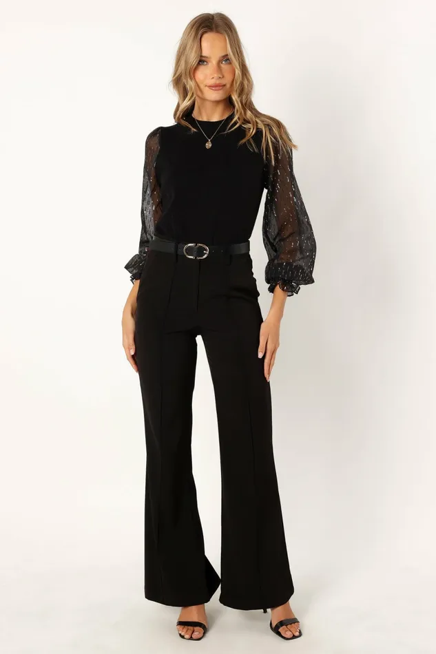 Women Callie Contrast Chiffon Sleeve Knit Sweater Black Sweaters Petal and Pup