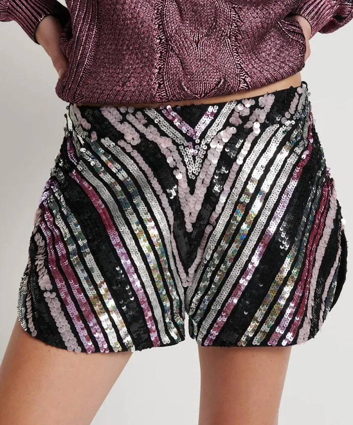 Women CHEVRON HAND SEQUIN PARTY SHORTS One Teaspoon Bottoms