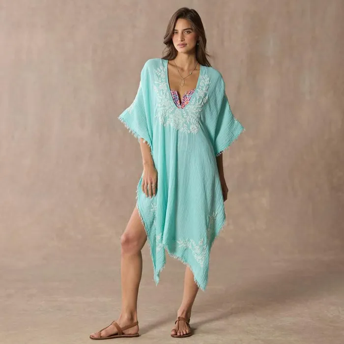 Women Christa Embroidered Coverup Turquoise Sundance Catalog Swimwear