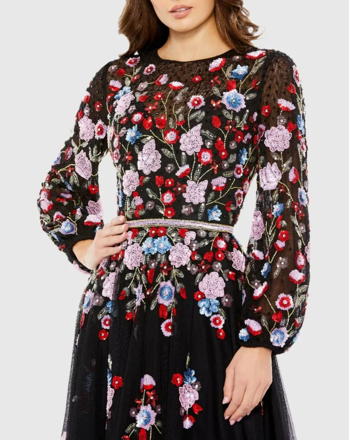 Women Cocktail Dresses Mac Duggal Sequined Floral High Neck Puff Sleeve Cocktail Dress Black Multi Women Cocktail Dresses Mac Duggal Sequined Floral High Neck Puff Sleeve Cocktail Dress Black Multi