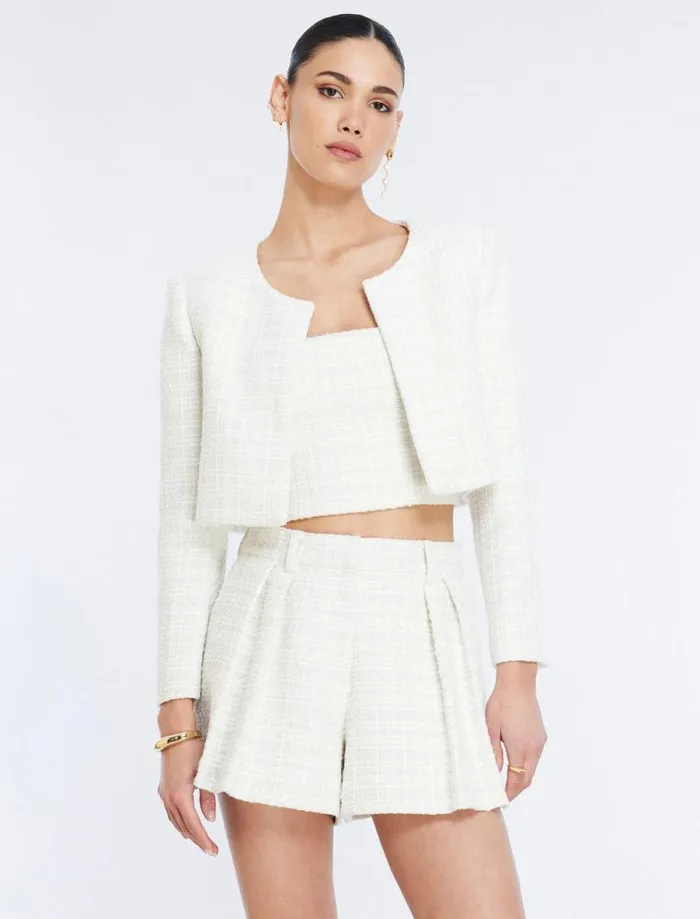 Women Cropped Tweed Jacket Gardenia BCBG Jackets and Blazers Women Cropped Tweed Jacket Gardenia BCBG Jackets and Blazers