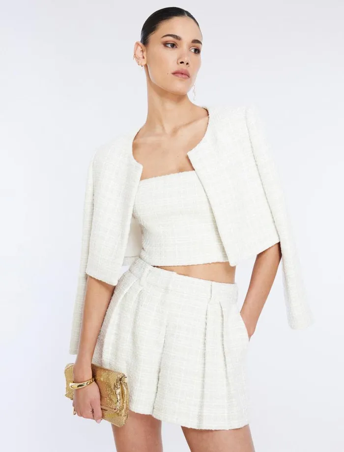 Women Cropped Tweed Jacket Gardenia BCBG Jackets and Blazers Women Cropped Tweed Jacket Gardenia BCBG Jackets and Blazers