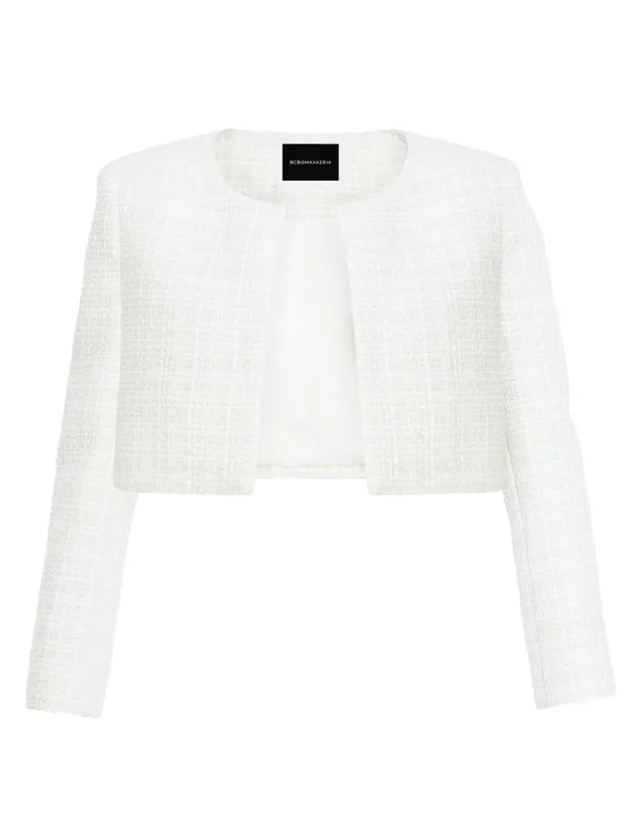 Women Cropped Tweed Jacket Gardenia BCBG Jackets and Blazers Women Cropped Tweed Jacket Gardenia BCBG Jackets and Blazers