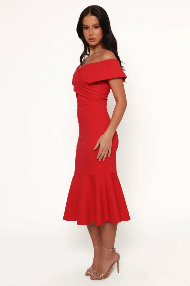 Women Dailene Midi Dress Red Off The Shoulder Dresses Petal and Pup