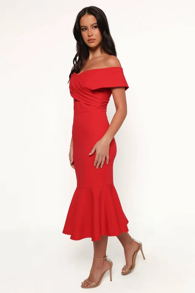 Women Dailene Midi Dress Red Off The Shoulder Dresses Petal and Pup