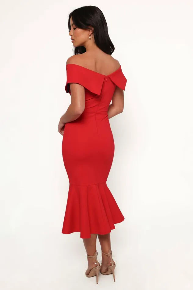 Women Dailene Midi Dress Red Off The Shoulder Dresses Petal and Pup