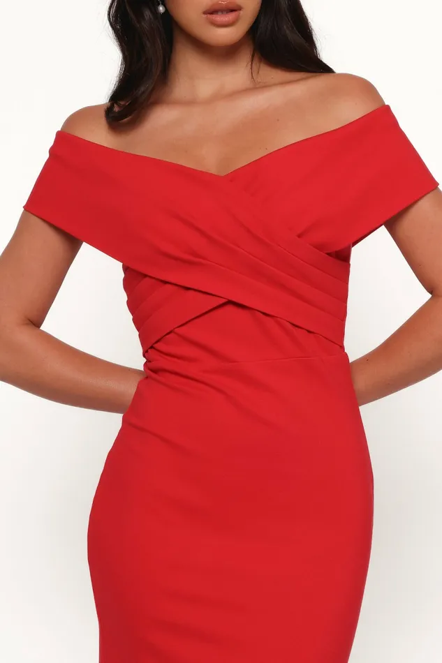 Women Dailene Midi Dress Red Off The Shoulder Dresses Petal and Pup