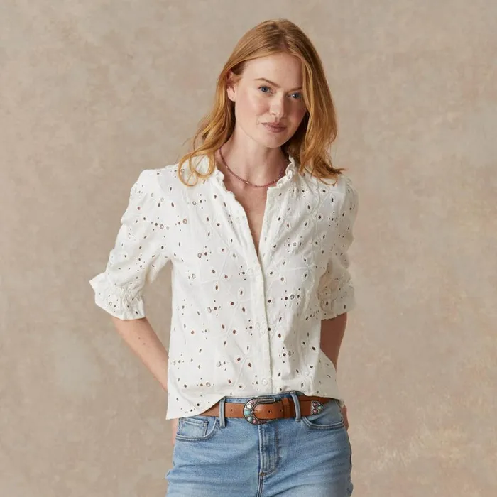Women Delaney Eyelet Top White Sundance Catalog Tops