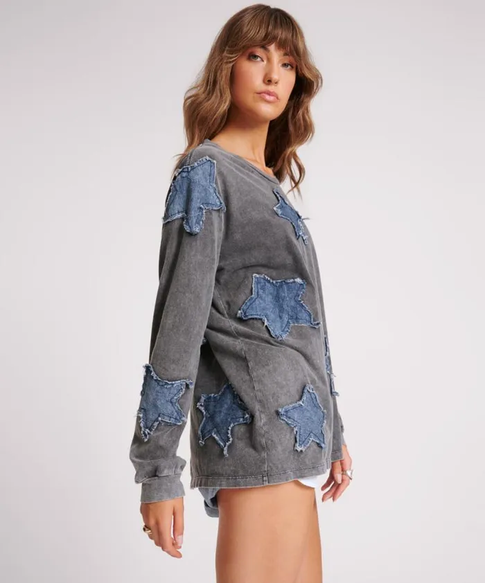 Women DENIM STAR BOYFRIEND LONGSLEEVE TEE One Teaspoon Tees and Tanks Women DENIM STAR BOYFRIEND LONGSLEEVE TEE One Teaspoon Tees and Tanks
