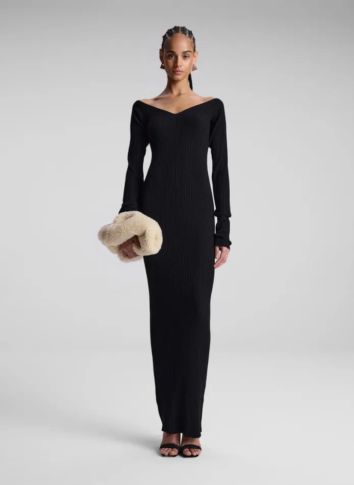 Women Dresses ALC Keaton Ribbed Merino Maxi Dress Black