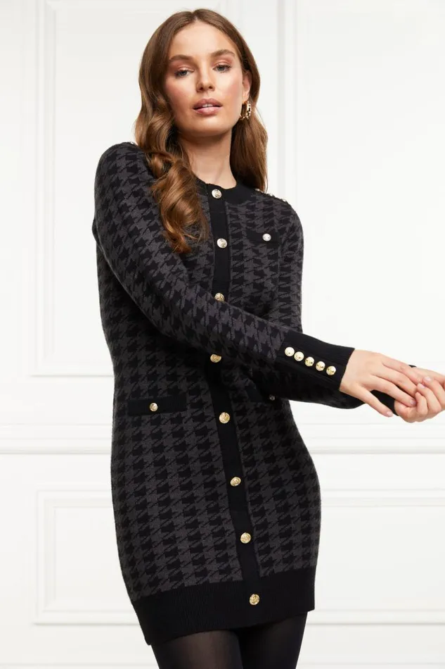 Women Dresses Holland Cooper Hepburn Mini Dress Grey Houndstooth
