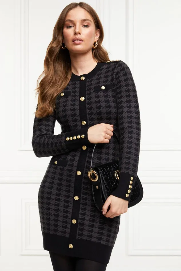 Women Dresses Holland Cooper Hepburn Mini Dress Grey Houndstooth