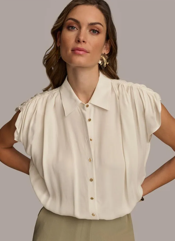 Women DROP SHOULDER BOYFRIEND BLOUSE Cream Donna Karan New York Sweaters And Tops Women DROP SHOULDER BOYFRIEND BLOUSE Cream Donna Karan New York Sweaters And Tops