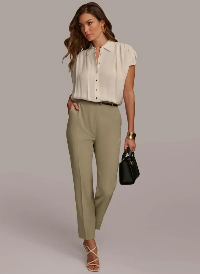 Women DROP SHOULDER BOYFRIEND BLOUSE Cream Donna Karan New York Sweaters And Tops